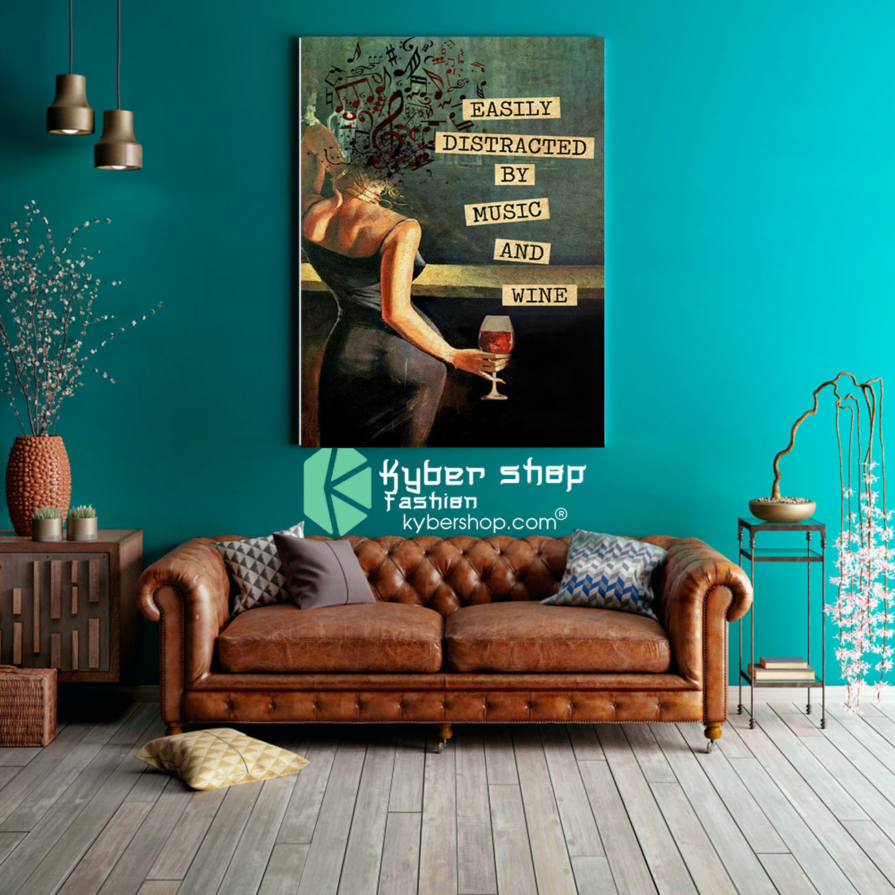 Vintage girl easily distracted by music and wine poster8