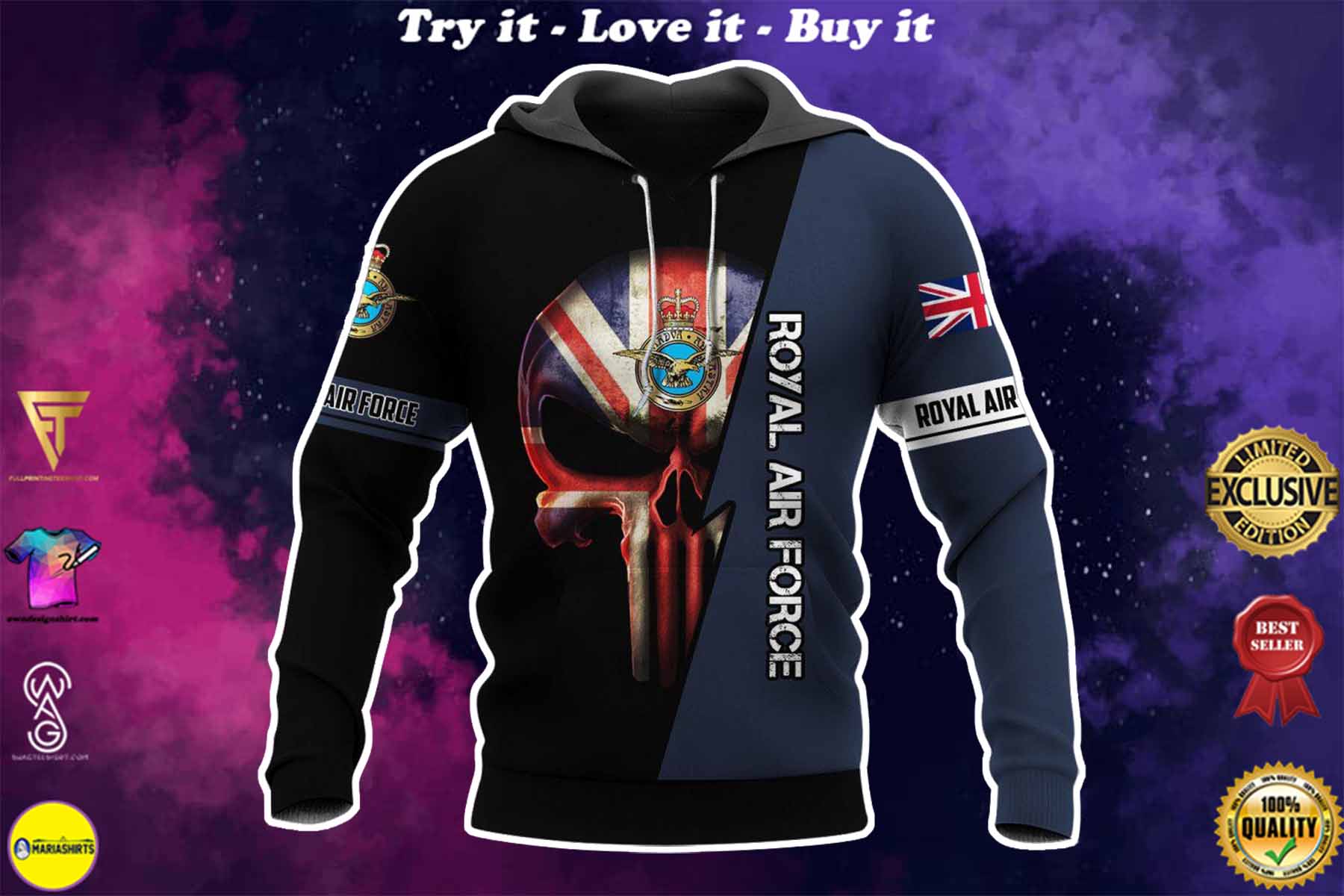 [highest selling] british royal air force skull england flag full over printed shirt – maria