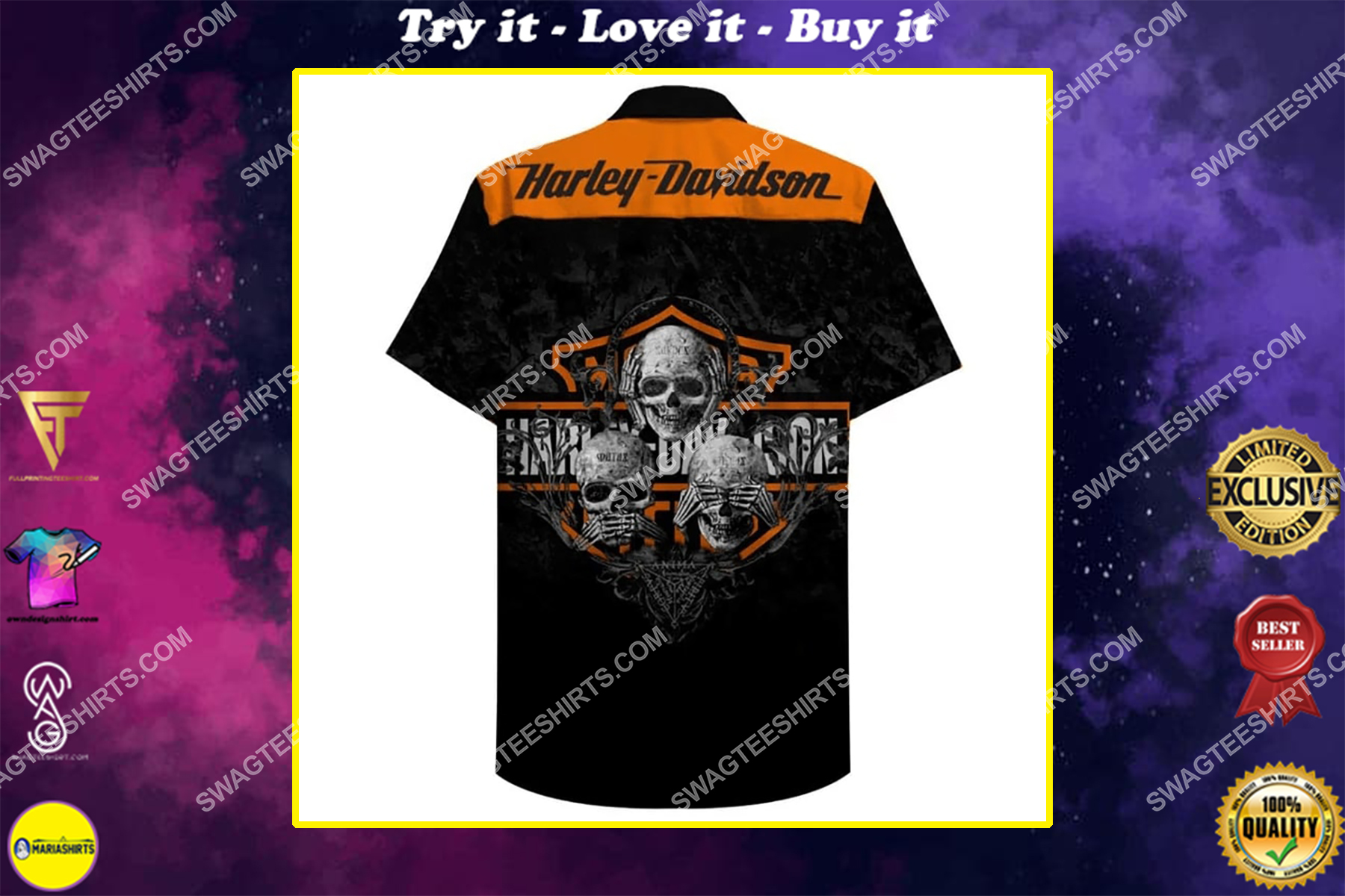 [highest selling] see no evil hear no evil speak no evil harley davidson all over print hawaiian shirt – maria
