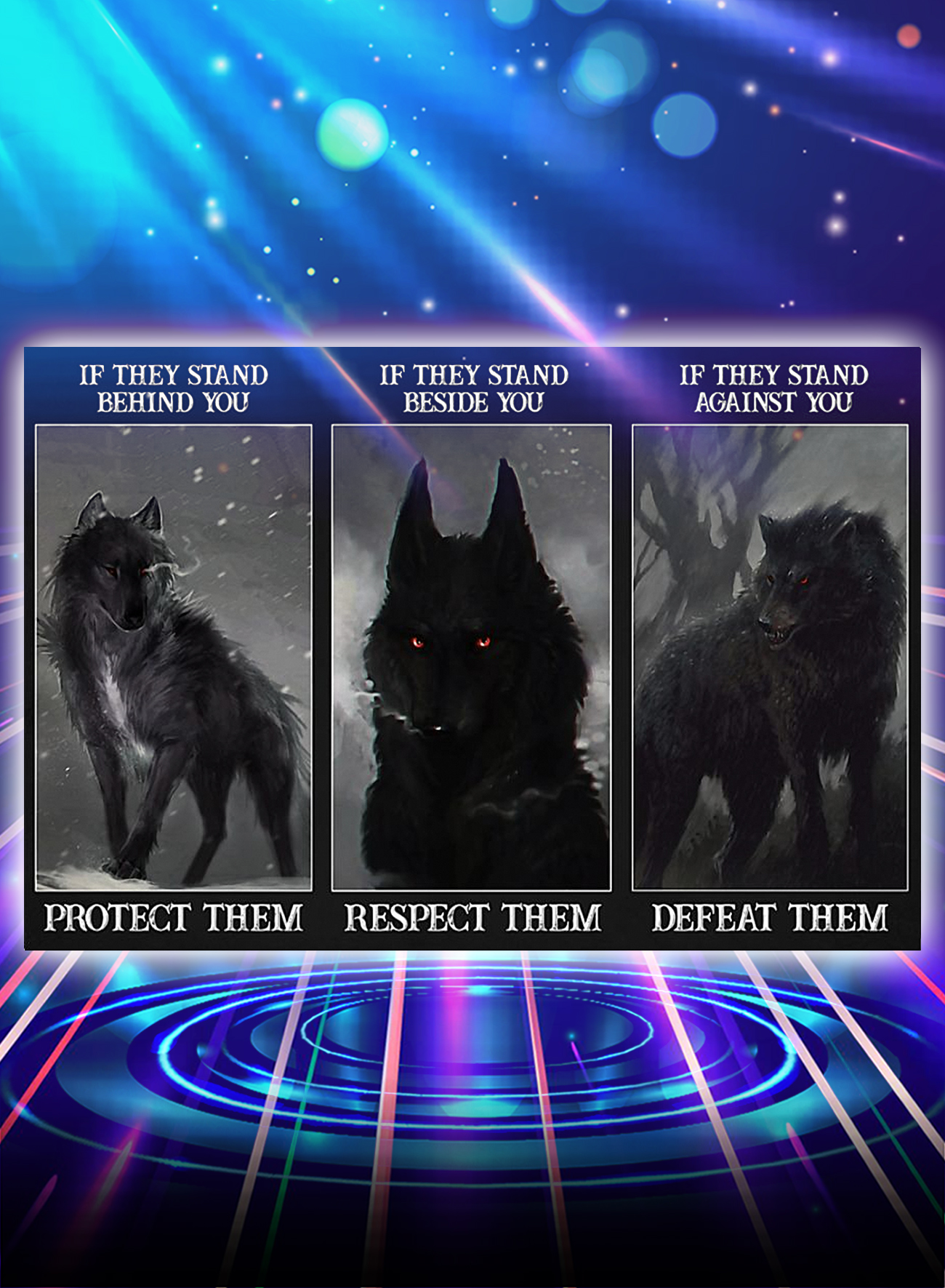 Wolf if they stand behind you protect them poster - A4