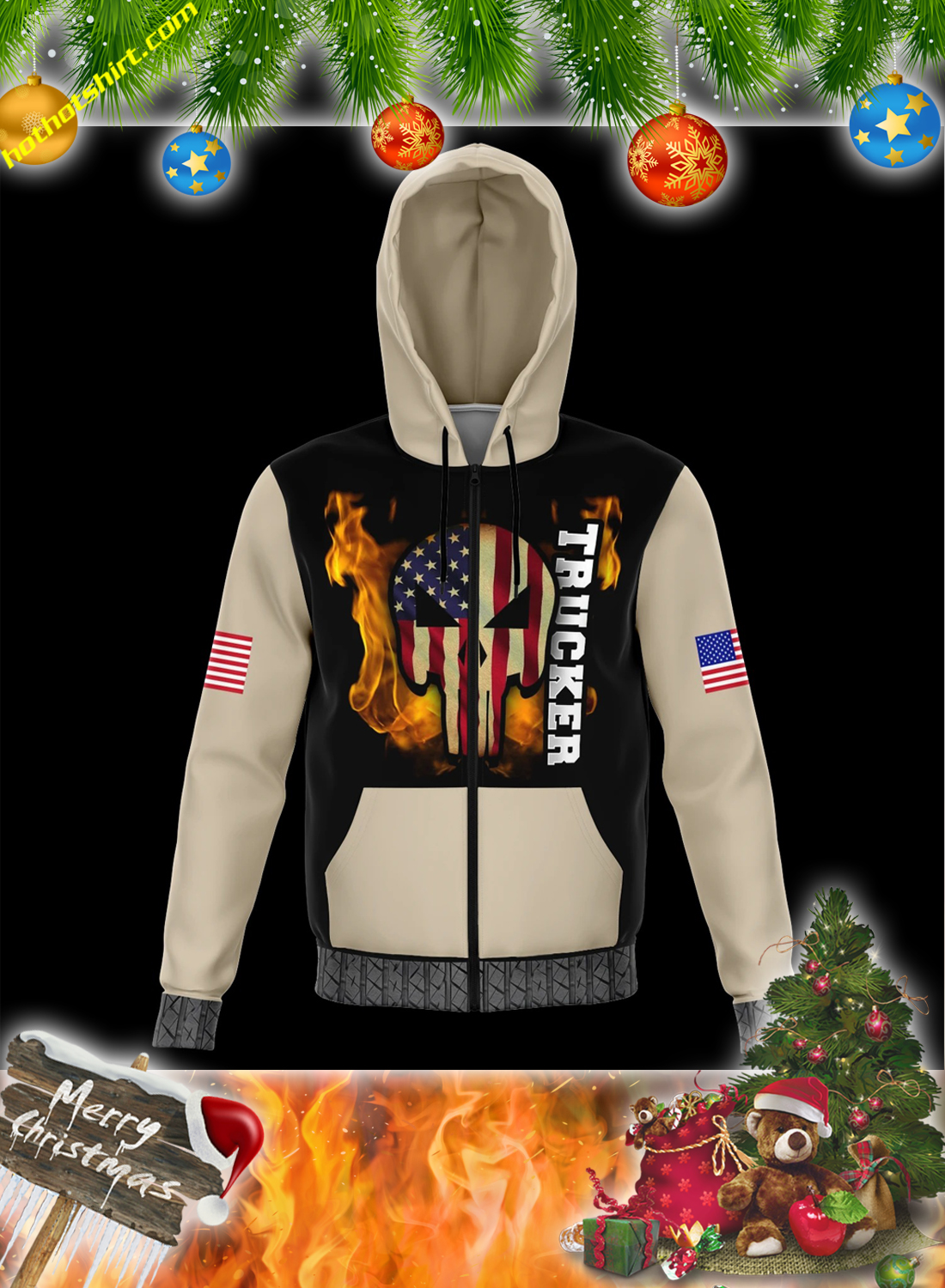 American trucker punisher skull 3d zip hoodie