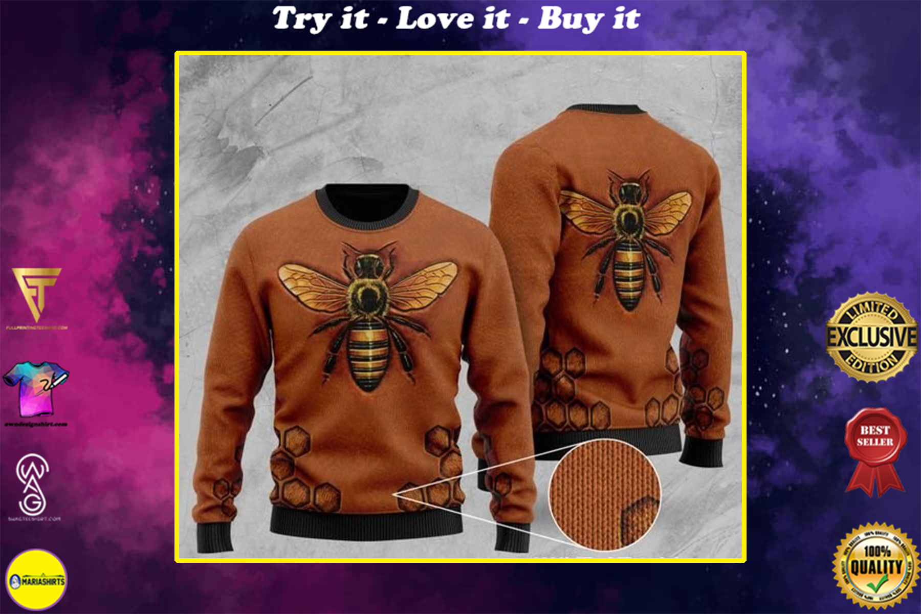 [highest selling] bee pattern full printing christmas ugly sweater – maria