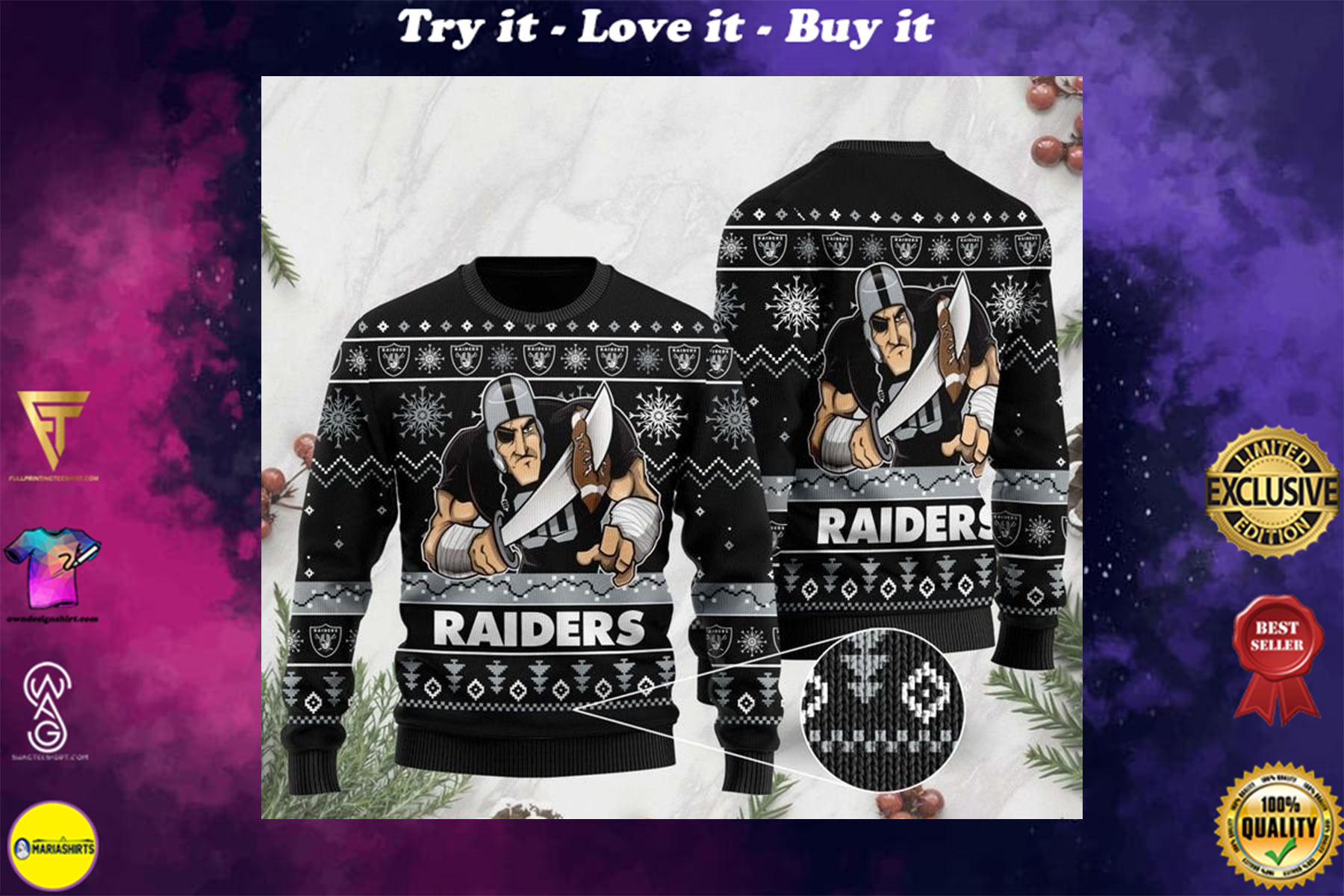 the las vegas raiders football team christmas ugly sweater