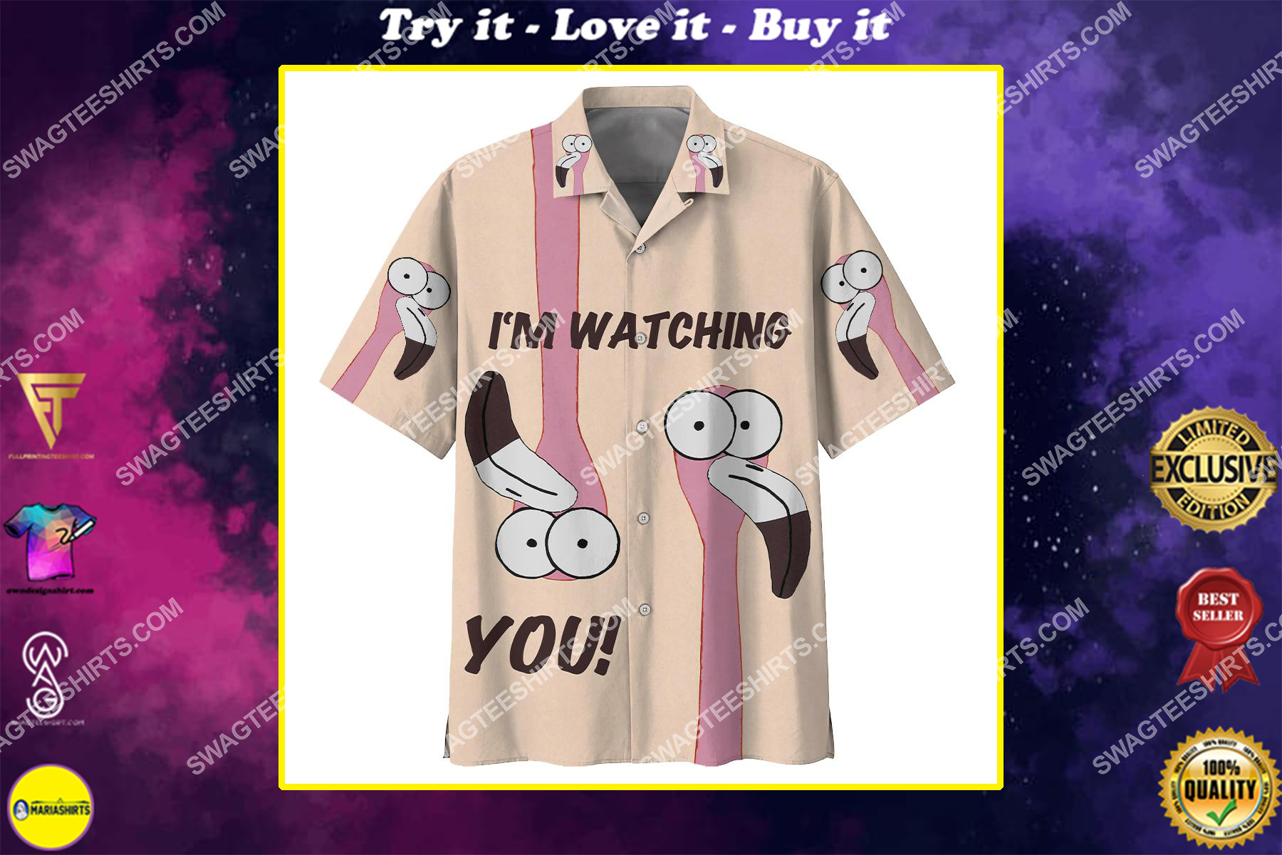 [highest selling] summer flamingo i’m watching you all over print hawaiian shirt – maria