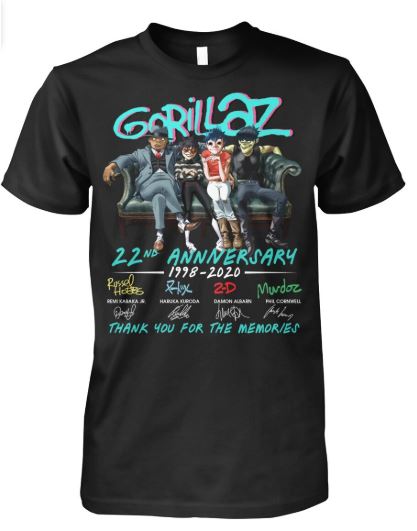 Gorillaz 22 anniversary 1998-2020 signature t shirt