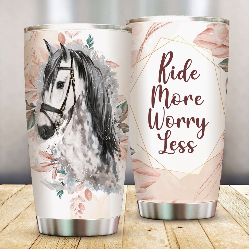 Horse ride more worry less tumbler pink