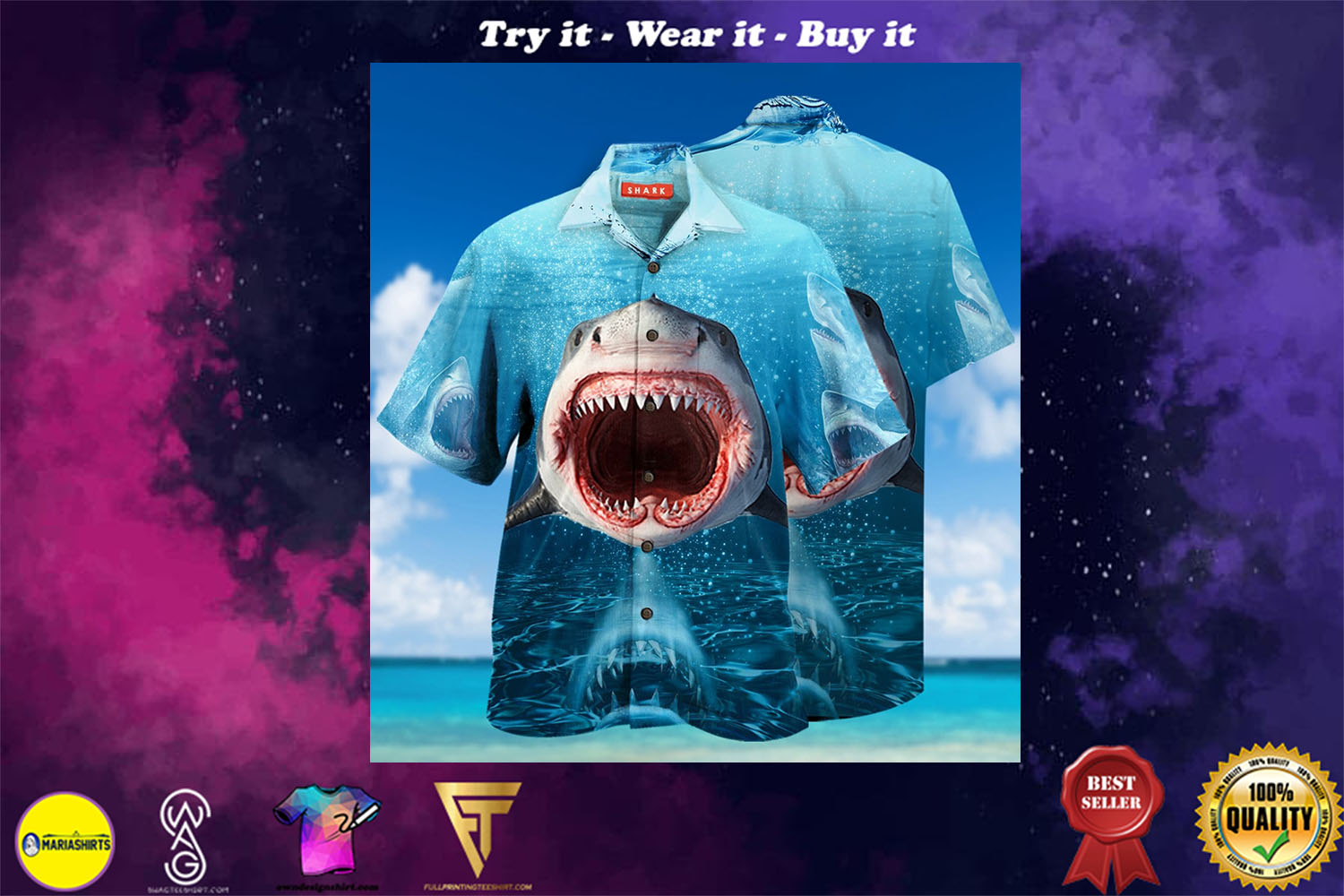 show your teeth shark full printing hawaiian shirt
