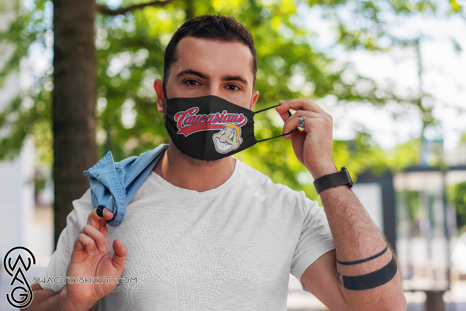 Caucasians cleveland indians full over printed face mask – maria