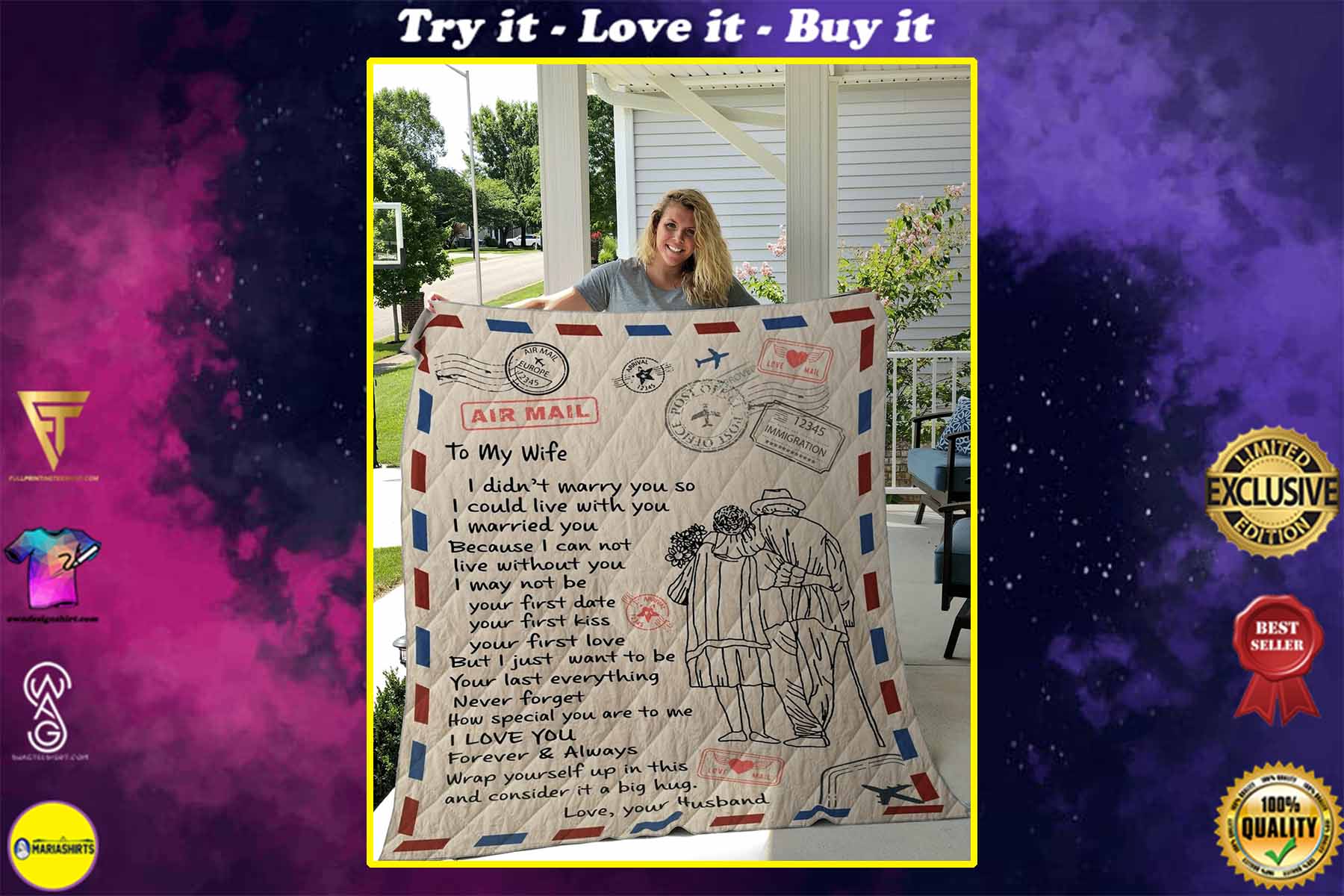 air mail letter to my wife i love you forever and always your husband quilt