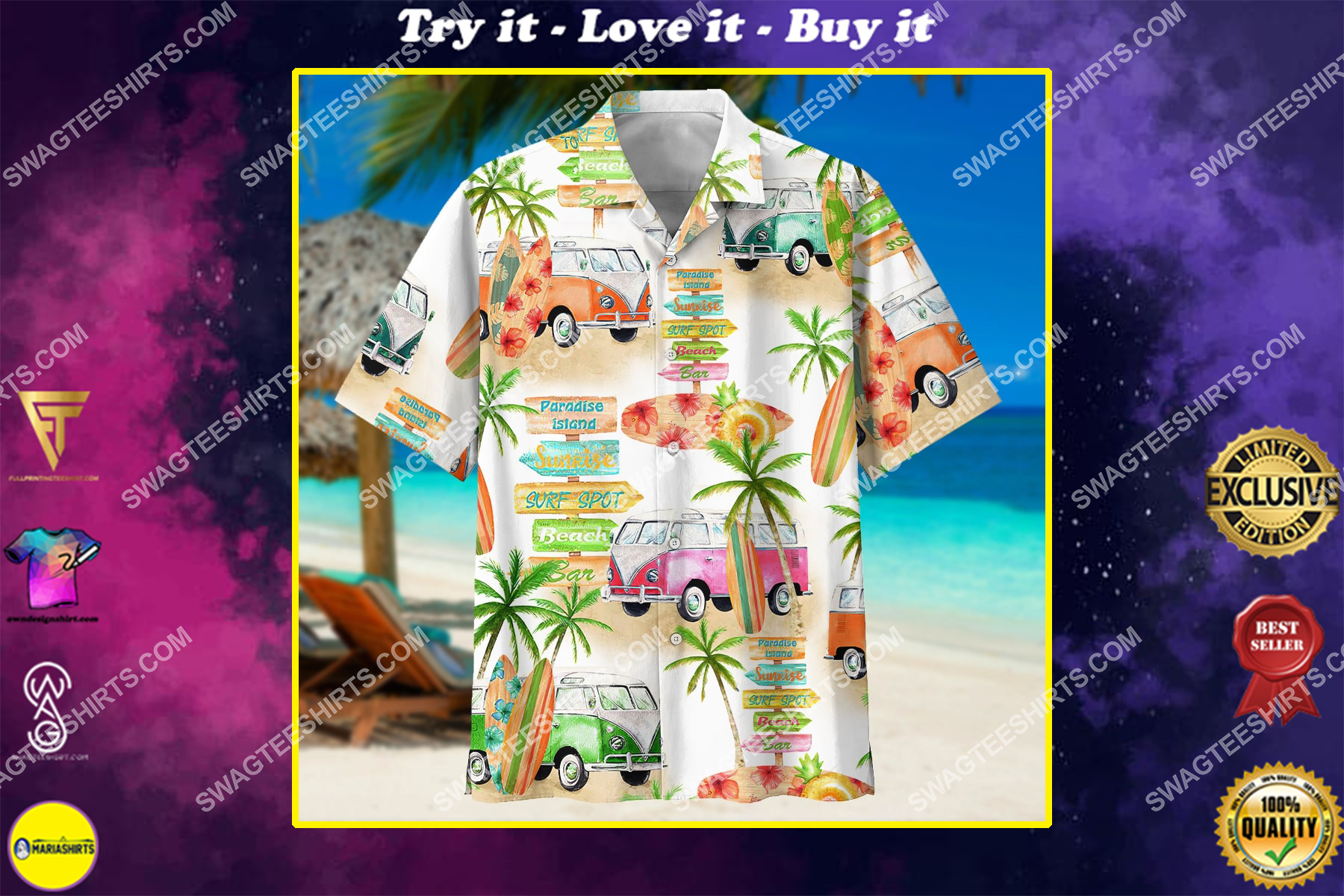 [highest selling] camper van and beach summer all over print hawaiian shirt – maria