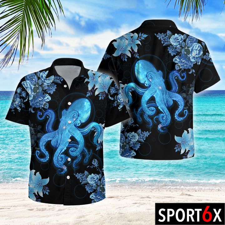 Octopus blue hawaiian shirt