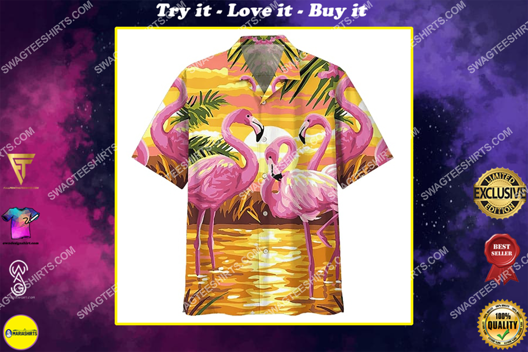 [highest selling] sunset on the beach and flamingo all over print hawaiian shirt – maria