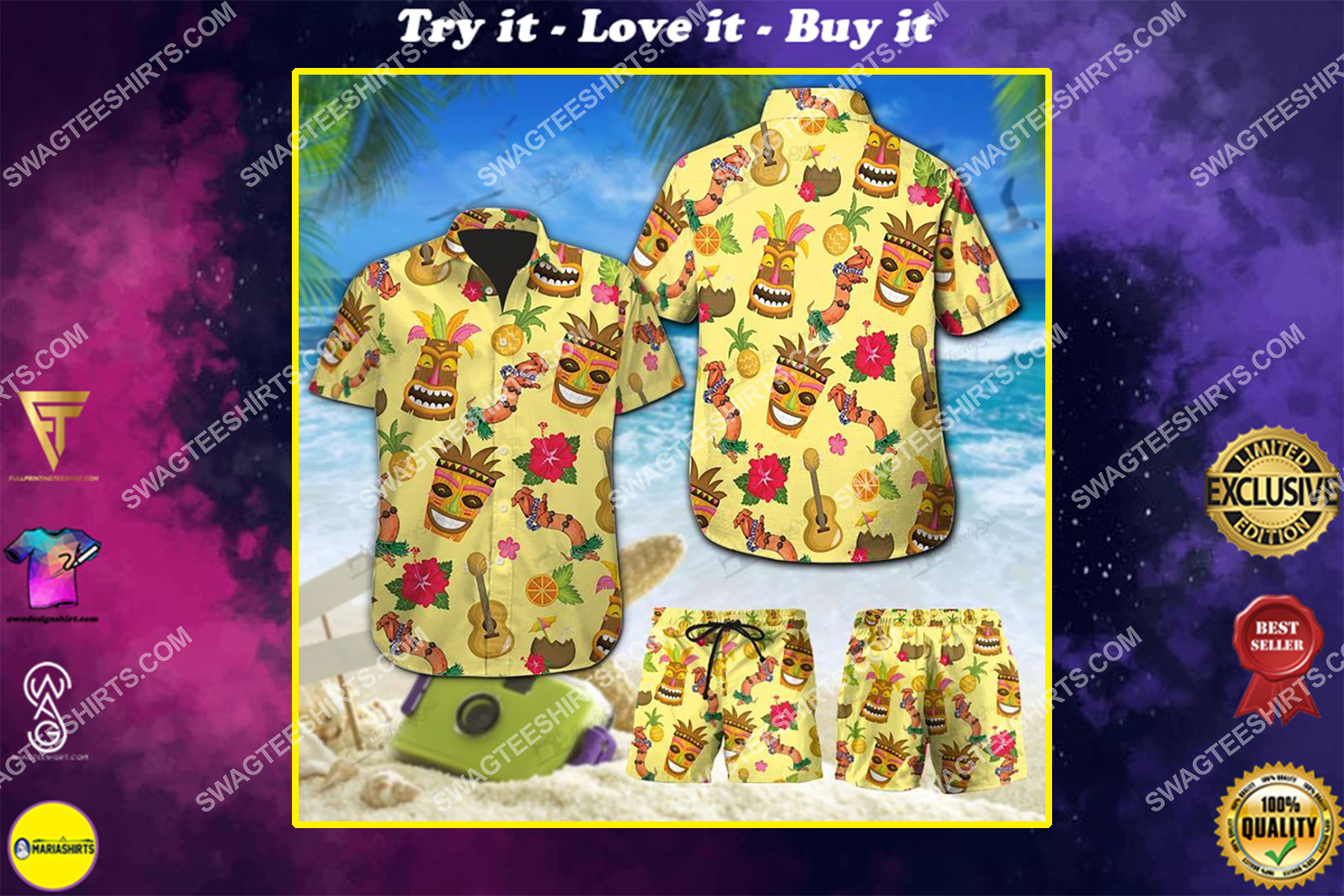 tropical dachshund dog lover all over print hawaiian shirt
