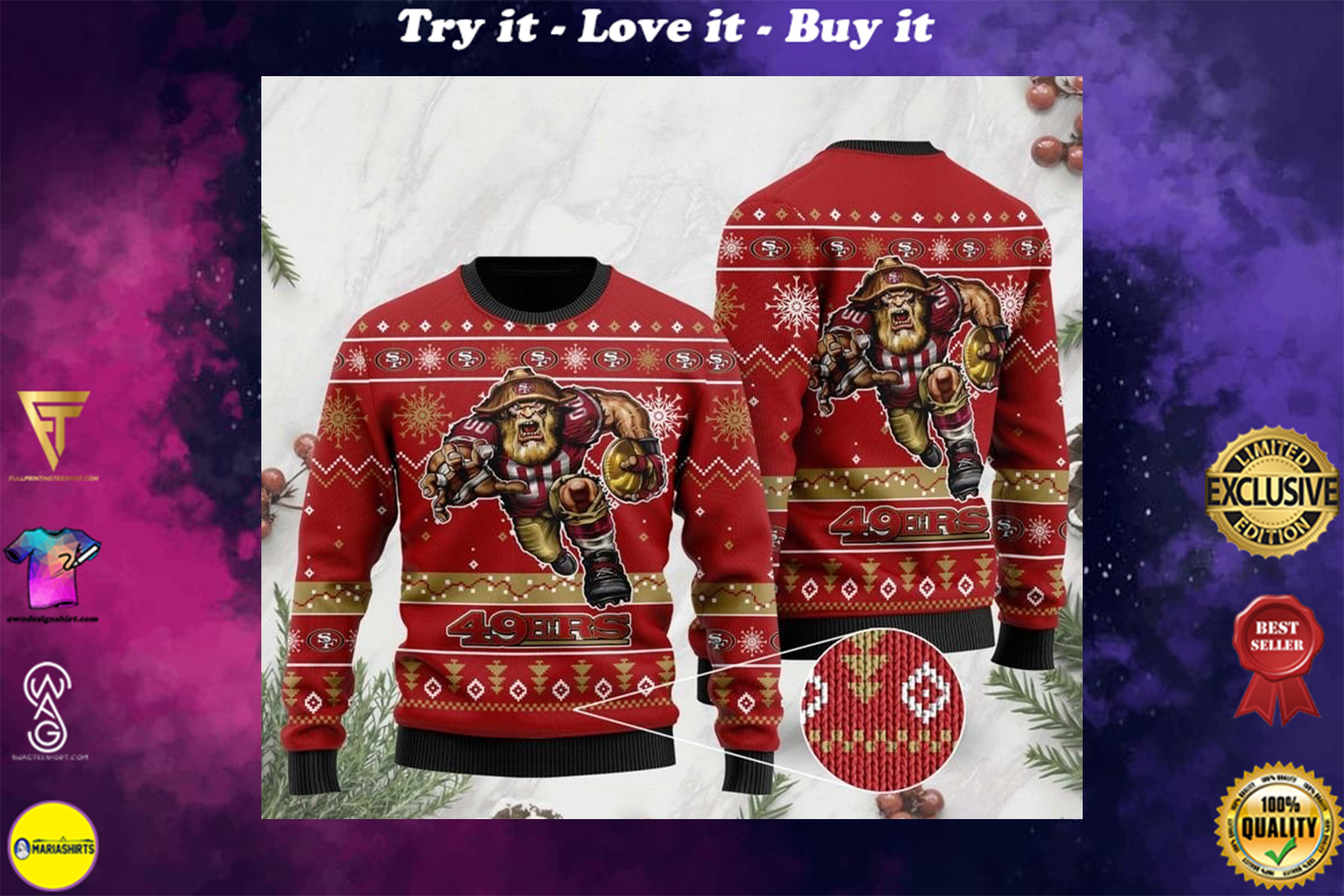 the san francisco 49ers football team christmas ugly sweater