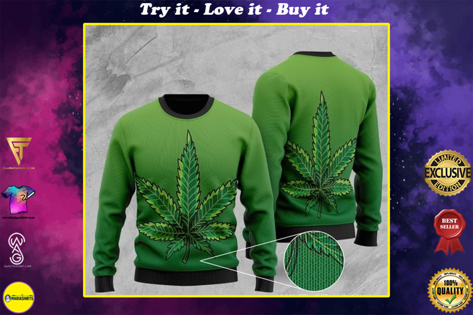 [highest selling] cannabis leaf full printing christmas ugly sweater – maria