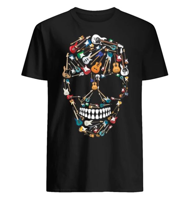 Colorful skull guitars t shirt