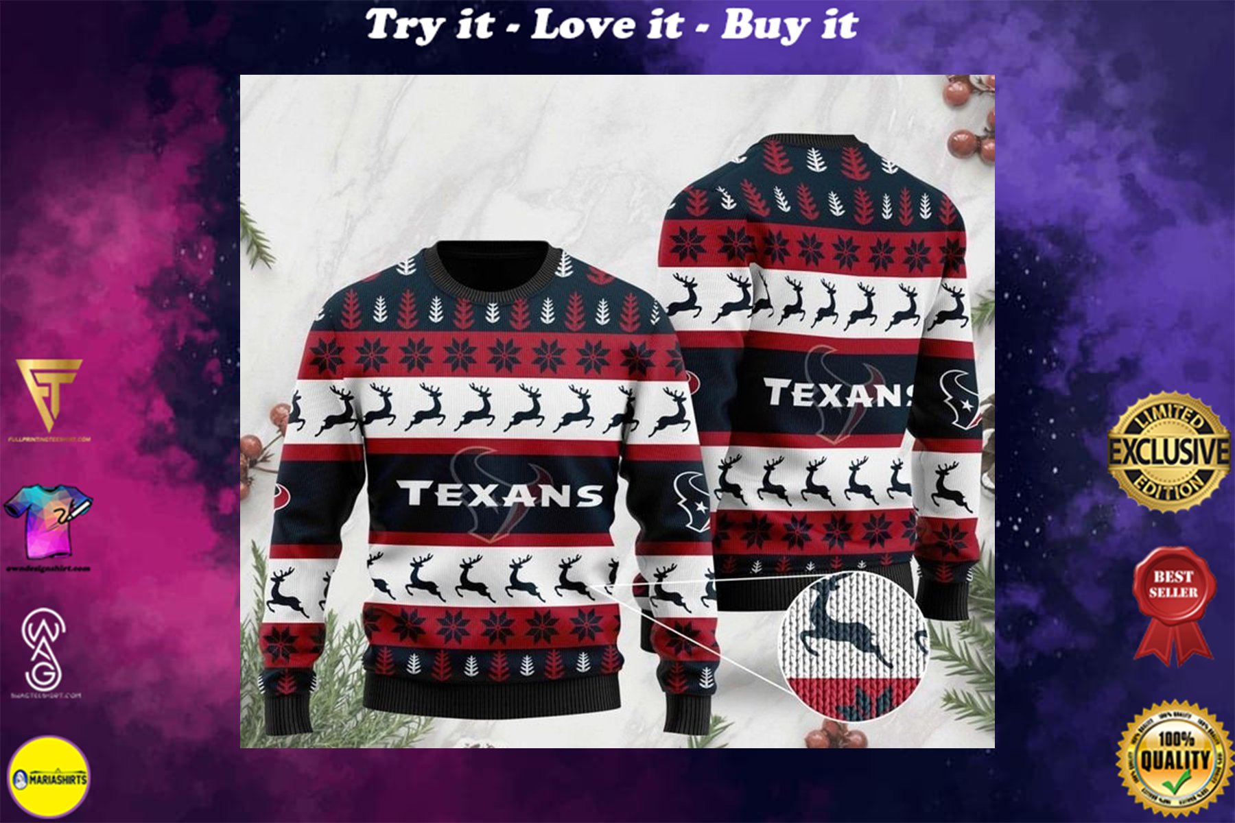 the houston texans football team christmas ugly sweater
