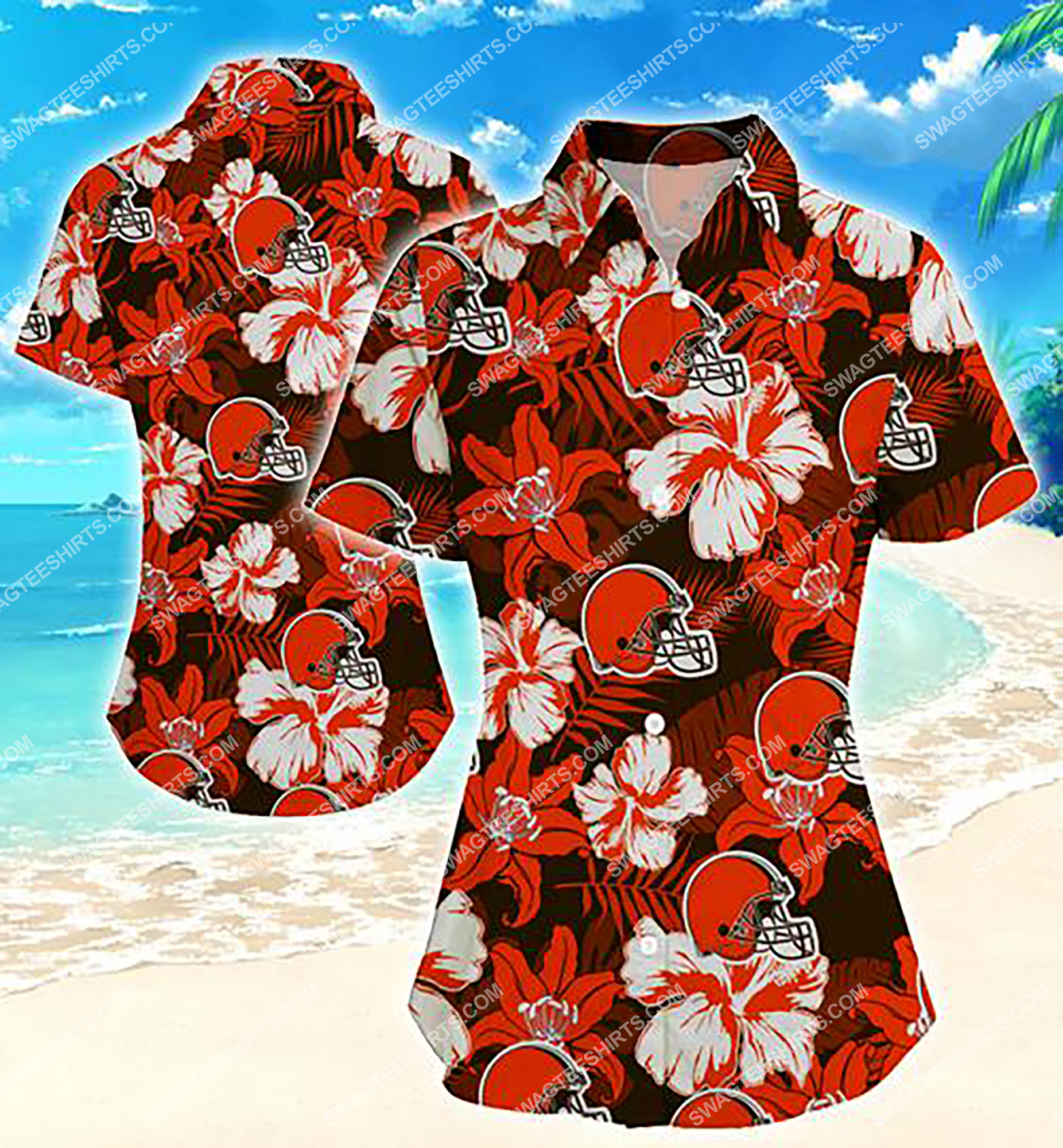 tropical flower and cleveland browns summer hawaiian shirt 2