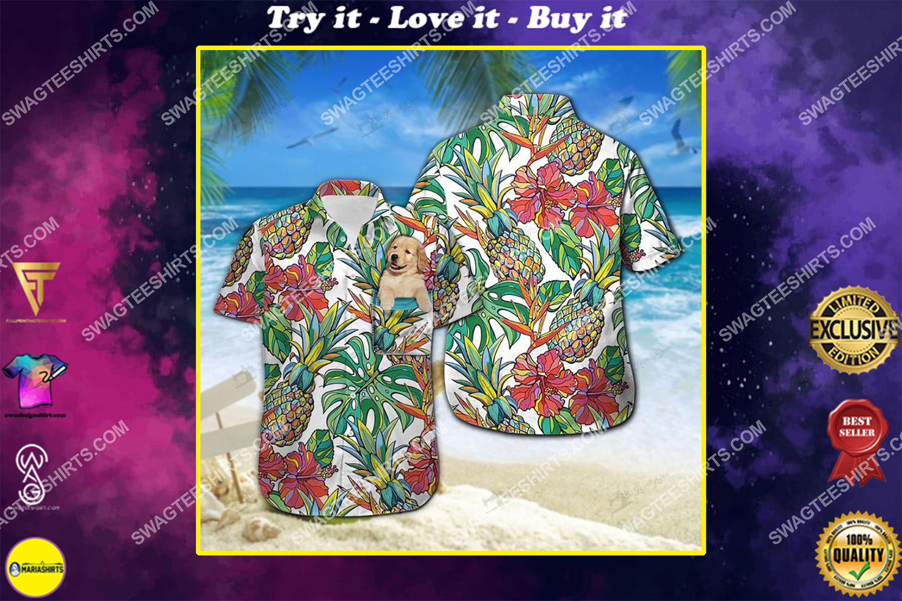 [highest selling] tropical golden retriever dog lover all over print hawaiian shirt – maria