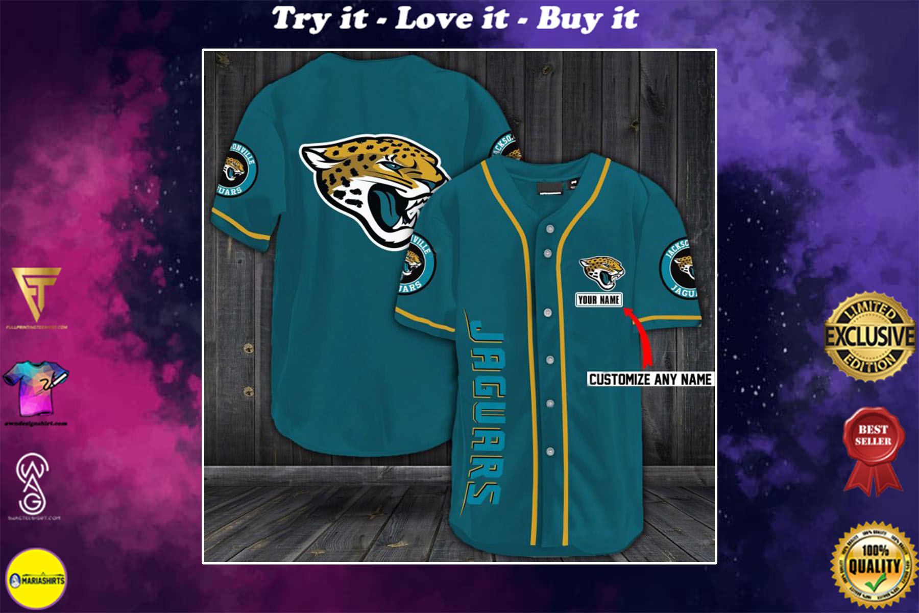 personalized name jacksonville jaguars baseball shirt