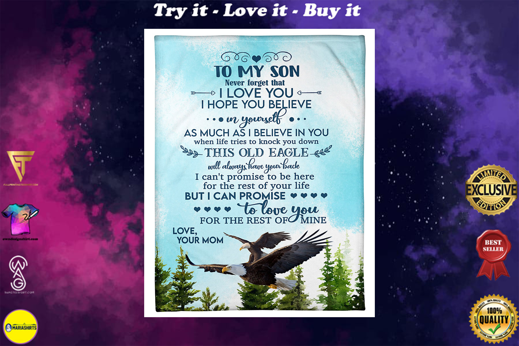 eagle to my son never forget that i love you your mom blanket