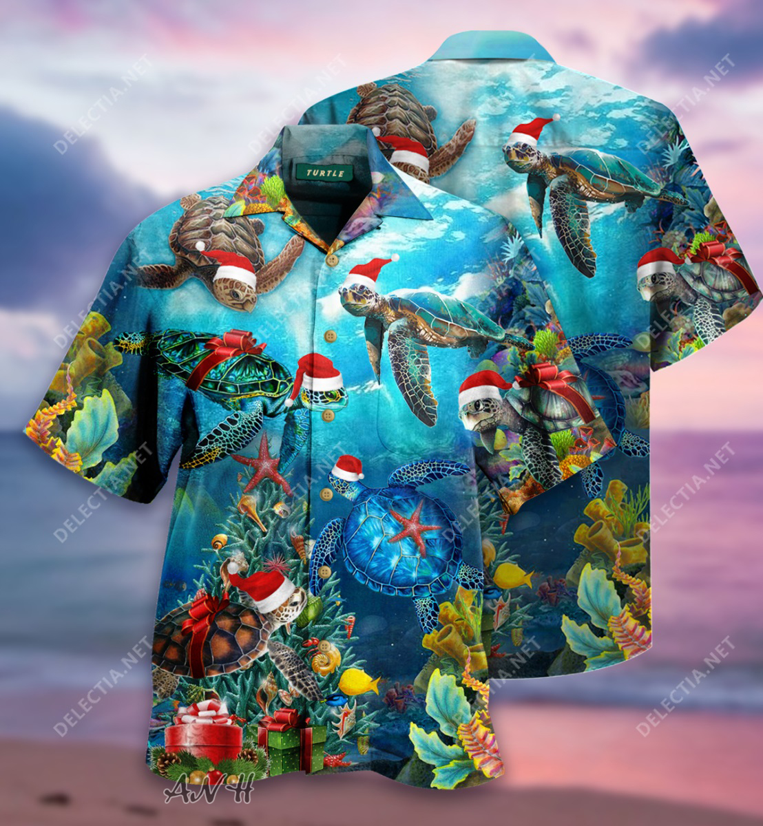 Turtle santa hat awesome christmas unisex hawaiian shirt