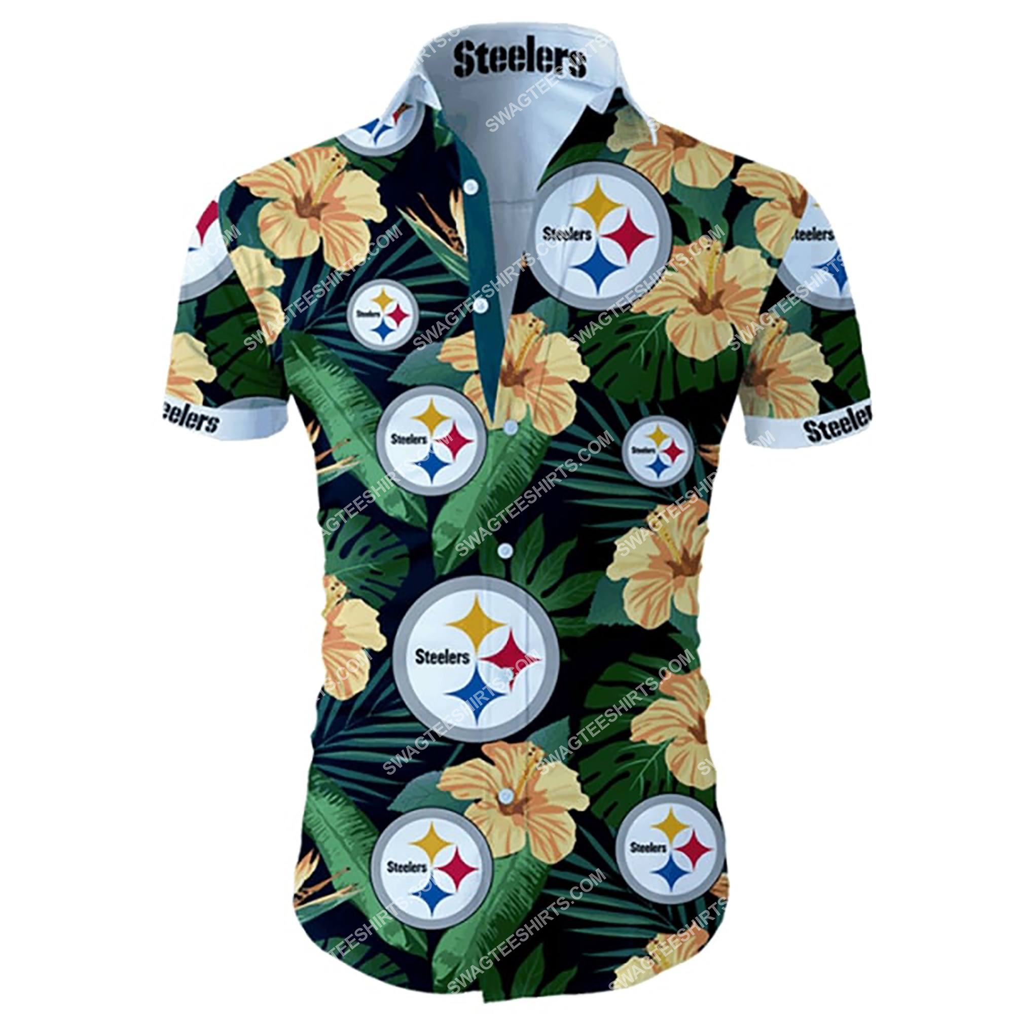 tropical flower pittsburgh steelers football summer hawaiian shirt 2