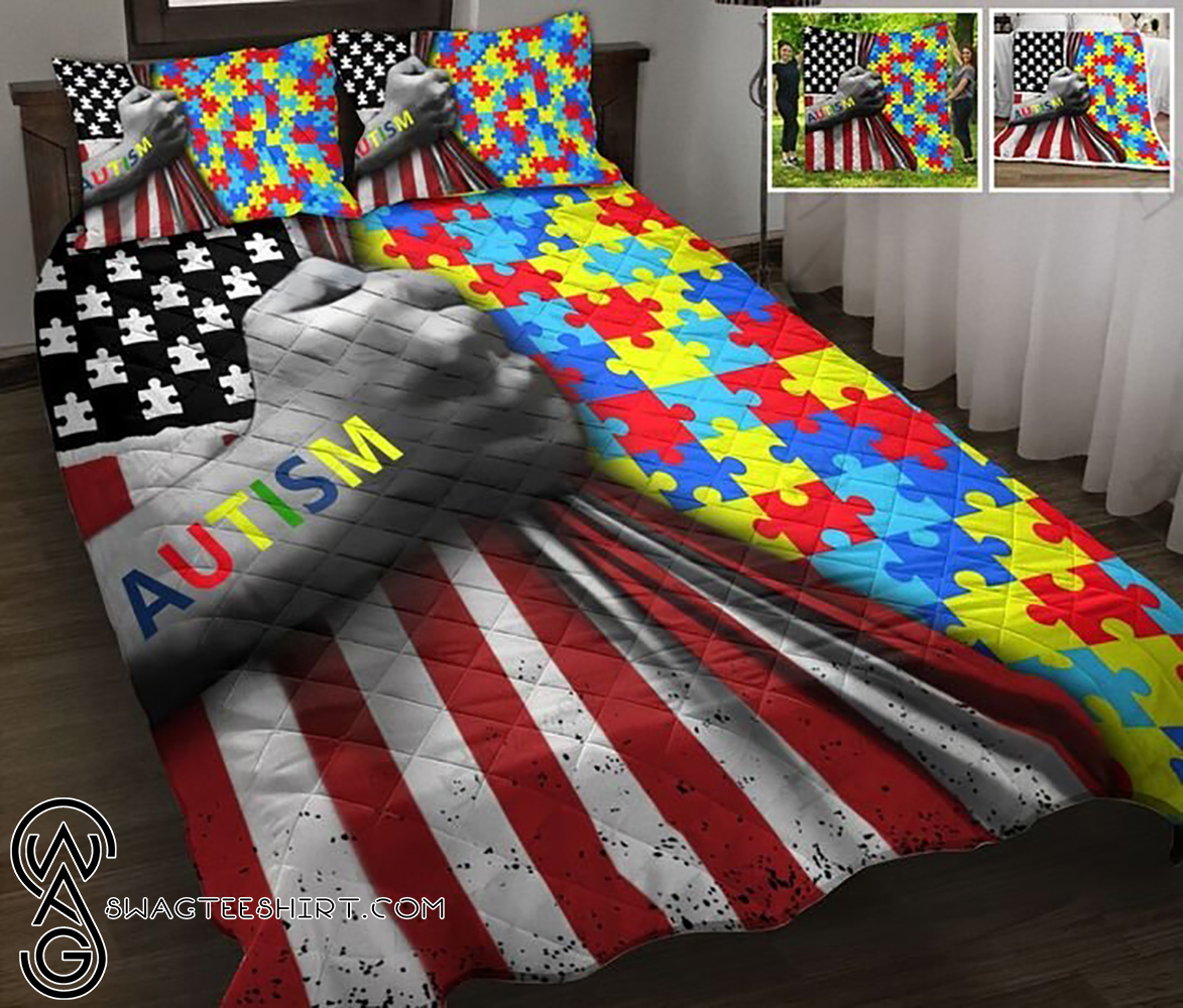 Amarican flag autism awareness full printing quilt - Maria
