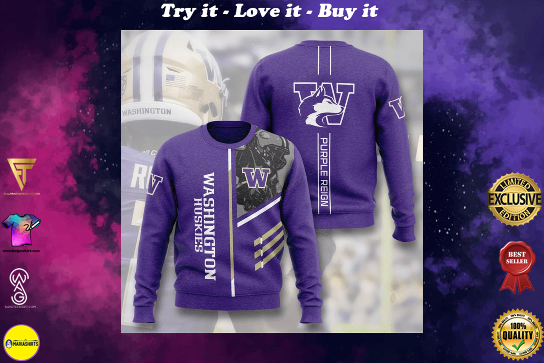 [highest selling] washington huskies football purple reign full printing ugly sweater - maria