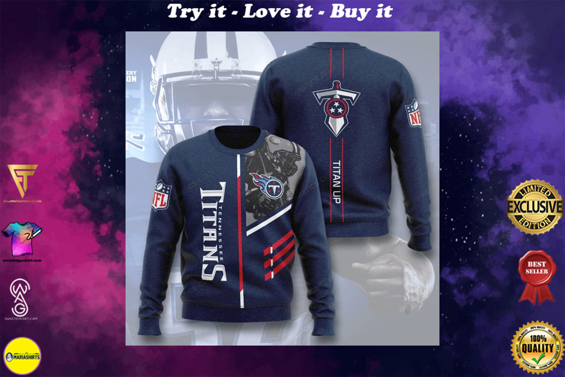 [highest selling] national football league tennessee titans titan up full printing ugly sweater - maria
