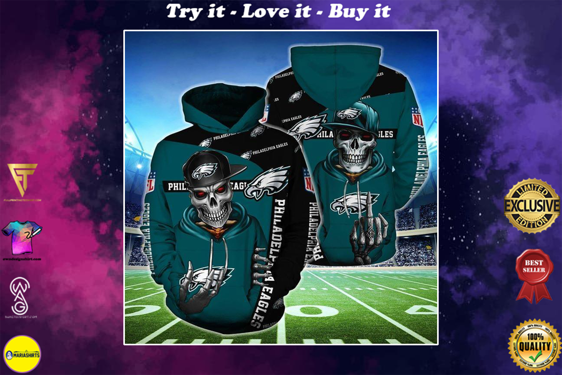 [highest selling] hip hop skull philadelphia eagles football team full over printed shirt - maria