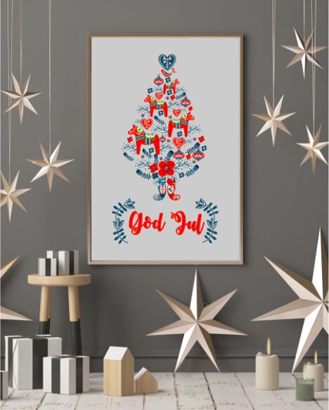 God Jul Dala Horse Tree Swedish poster 2