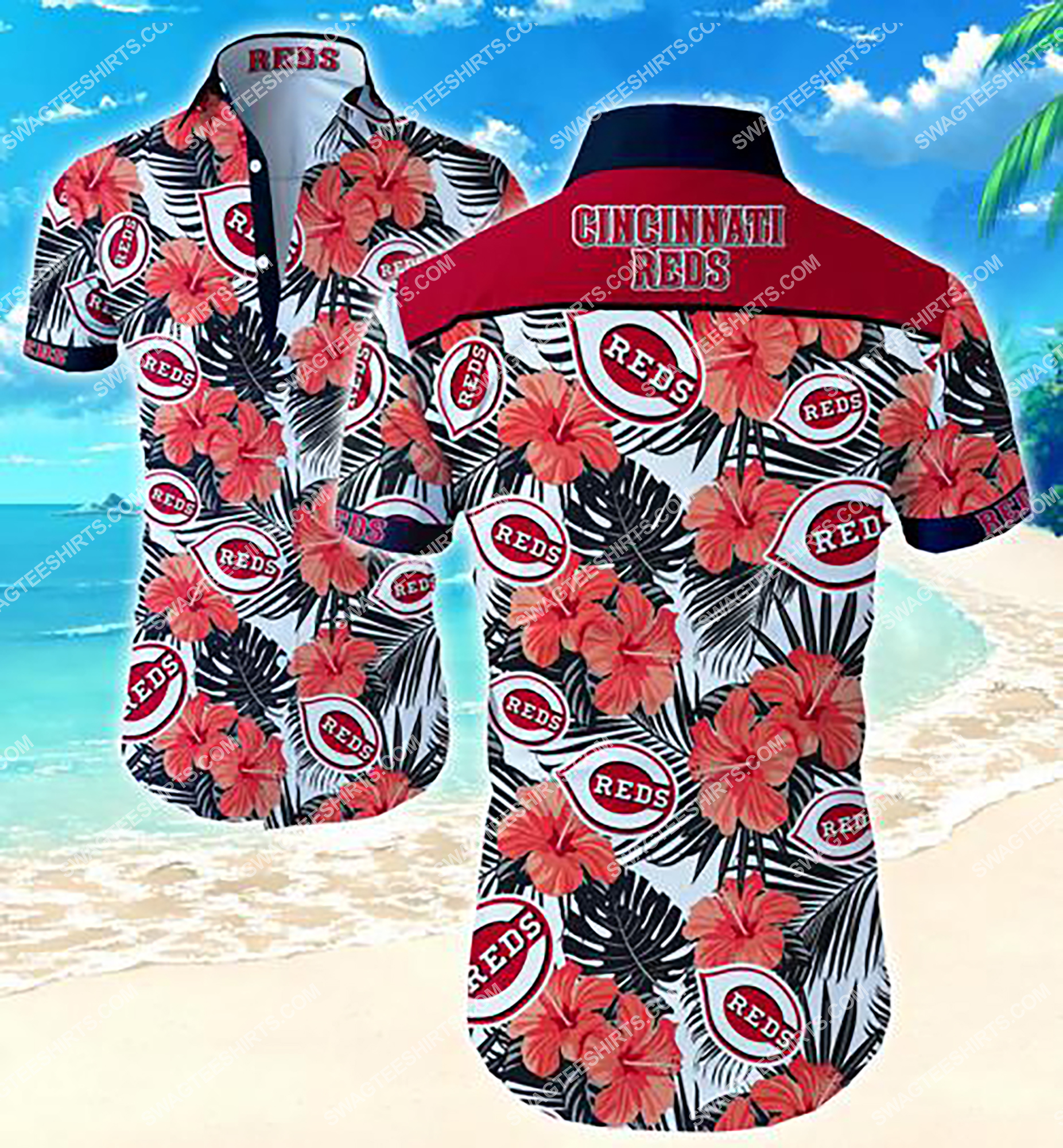 tropical flower cincinnati reds team summer hawaiian shirt 2