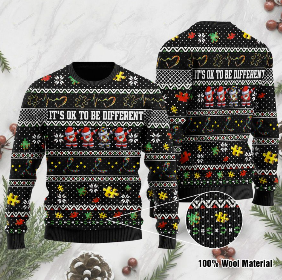 Autism awareness Santa Claus it's ok to be different ugly sweater