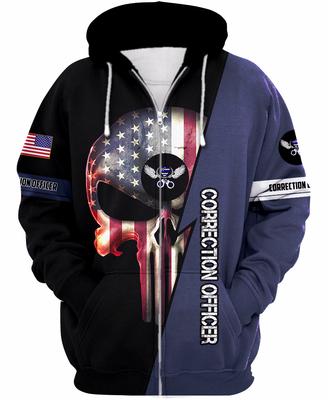 us correction officer skull american flag camo full over printed zip hoodie
