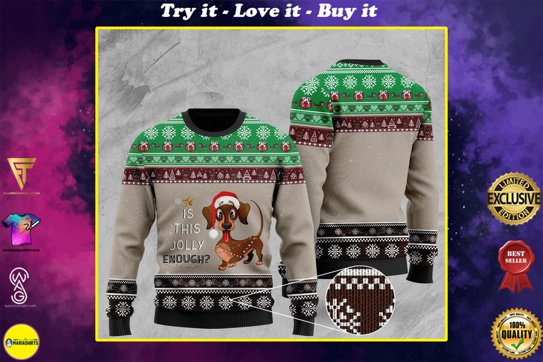 [highest selling] christmas dachshund is this jolly enough pattern ugly sweater – maria
