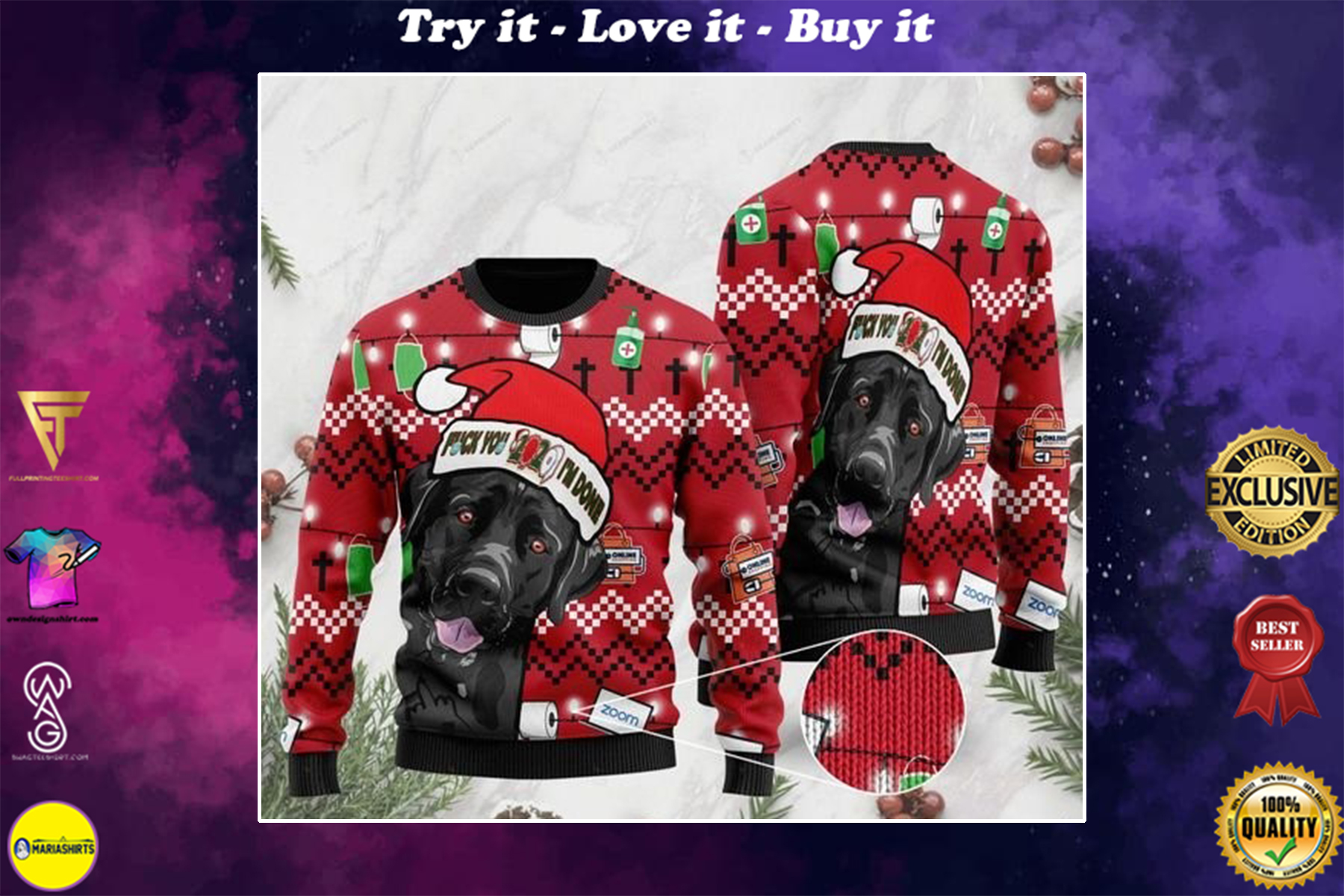 [highest selling] black labrador retriever and fuck 2020 im done christmas ugly sweater – maria