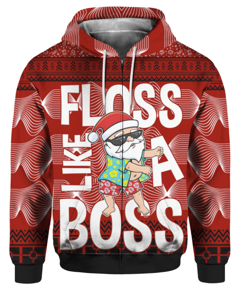 Santa Claus floss like a boss 3D ugly zip hoodie