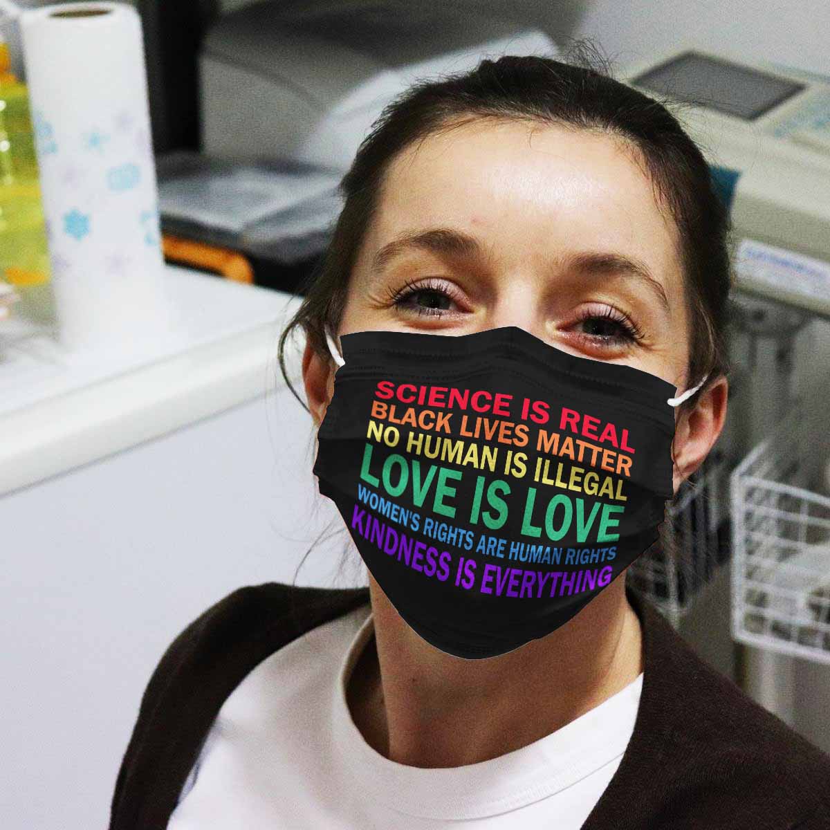 Science is real face no human is illegal anti pollution face mask - maria