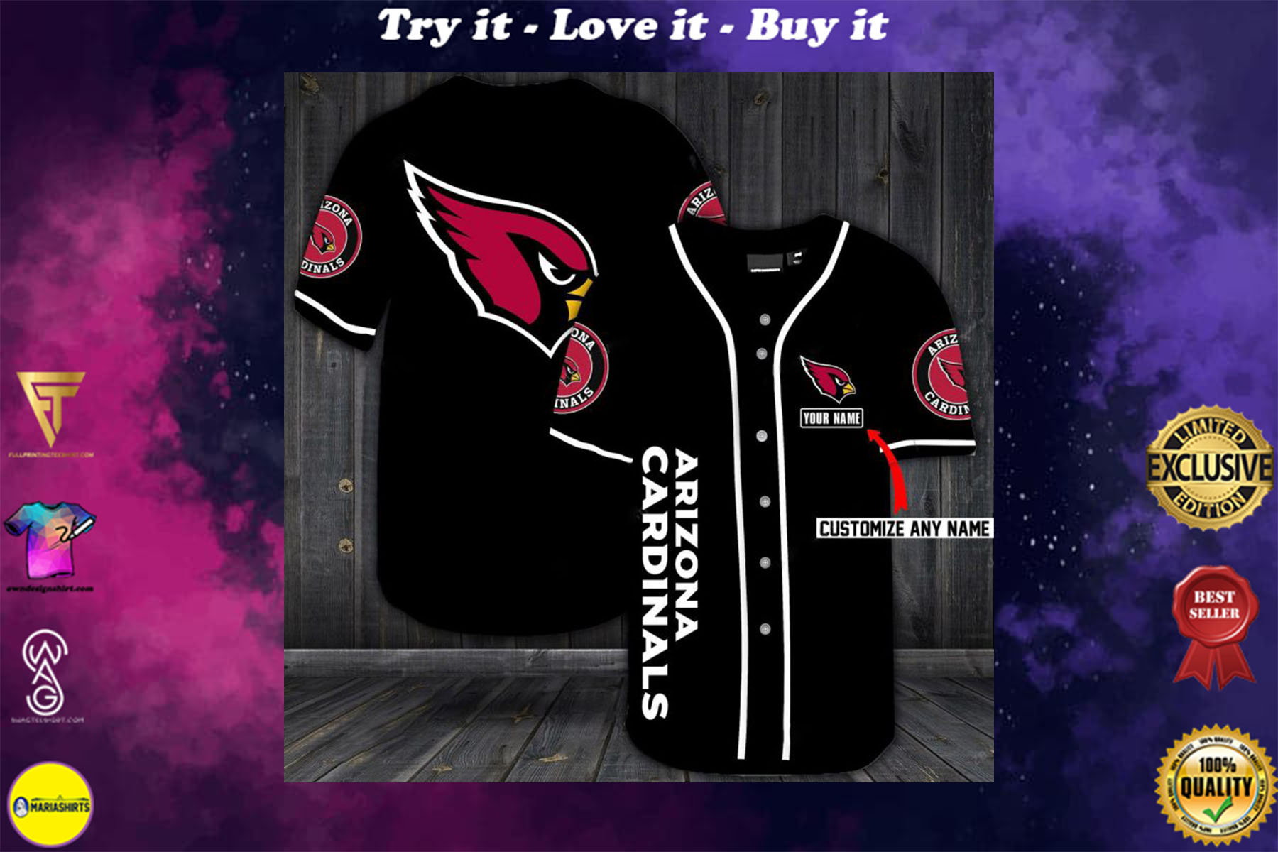 custom name arizona cardinals baseball shirt