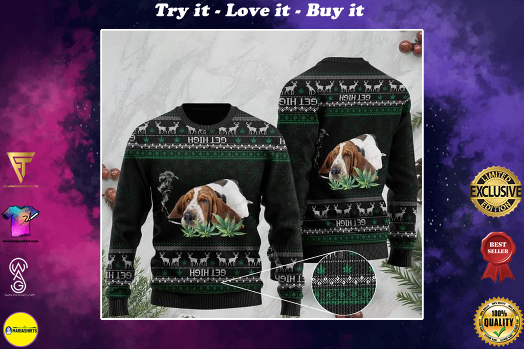 [highest selling] basset hound get high cannabis ugly sweater – maria