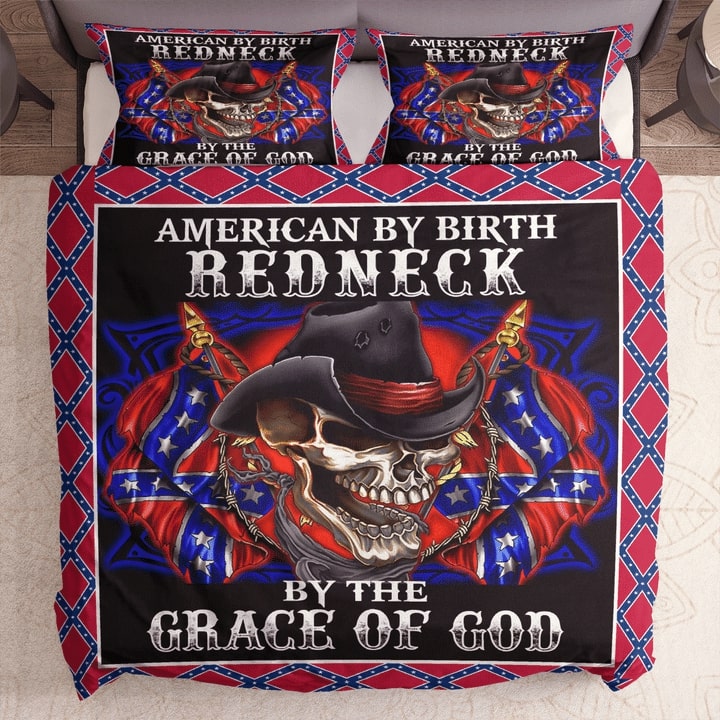 [best price] skull american by birth redneck by the grace of God confederate flag bedding set – maria