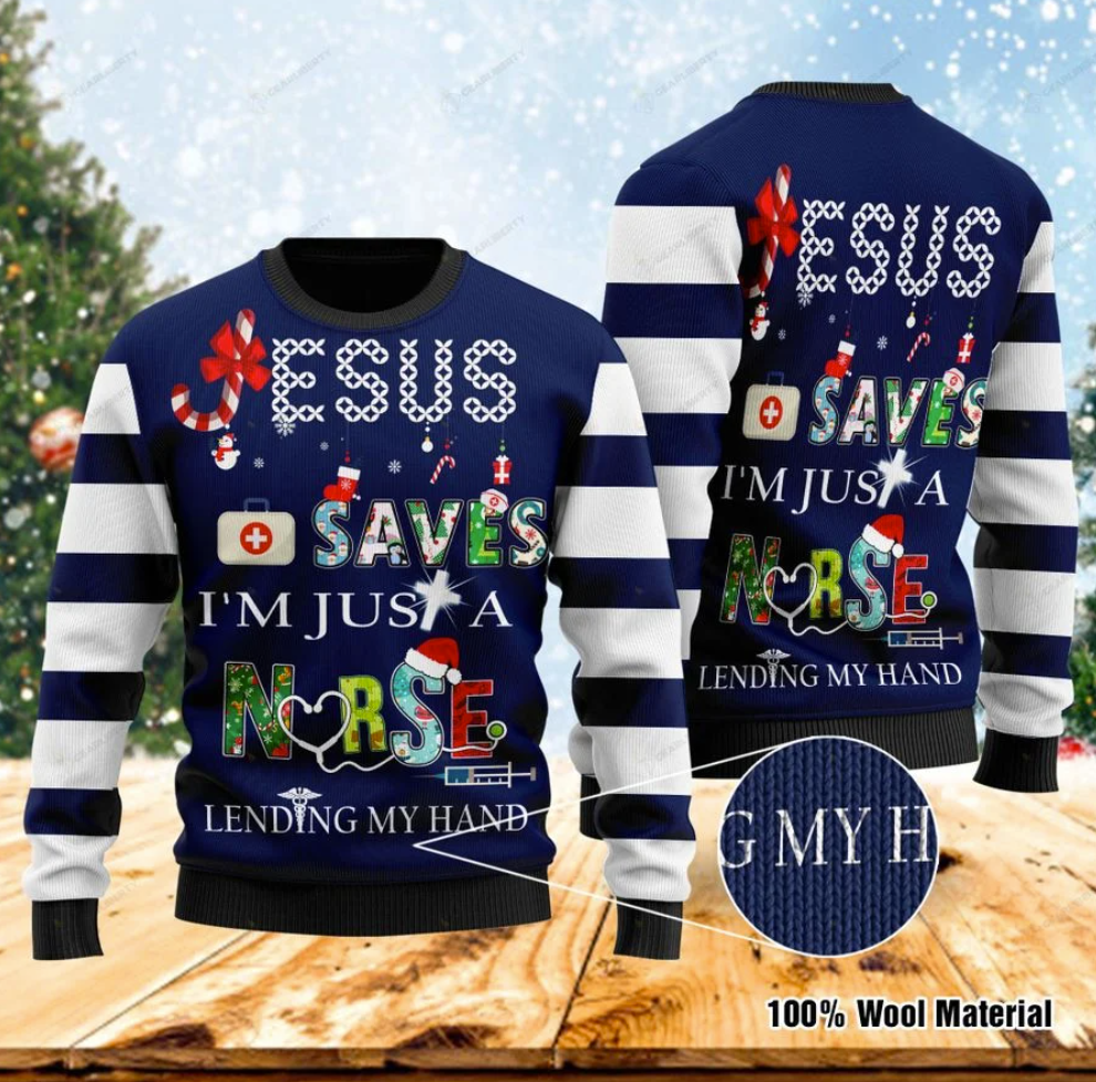 Jesus saves i’m just a nurse lending my hand ugly sweater – dnstyles