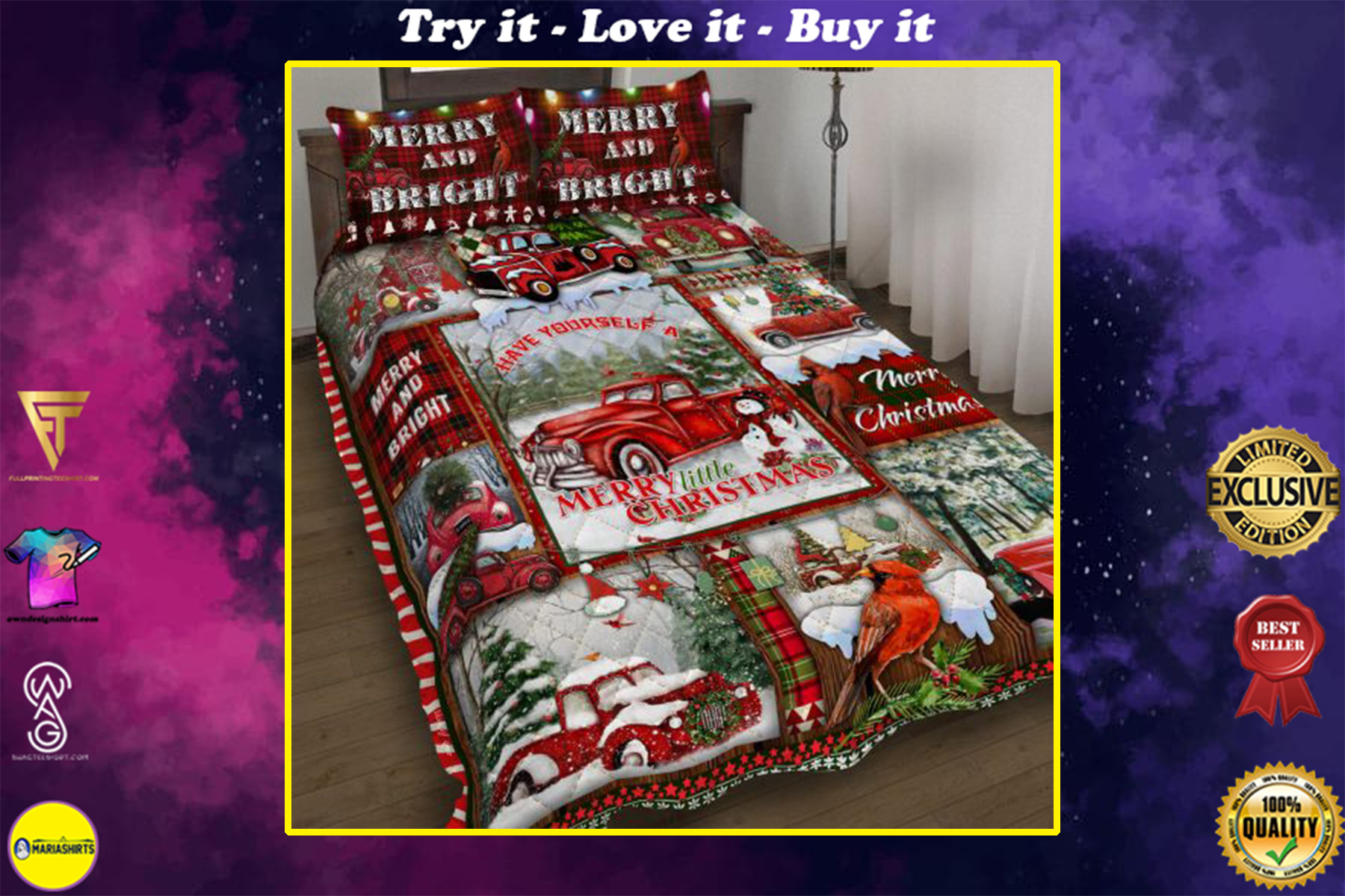 [highest selling] red truck have yourself a merry little christmas bedding set - maria