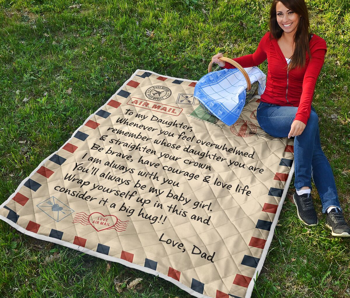 Letter air mail to my daughter love dad quilt twin