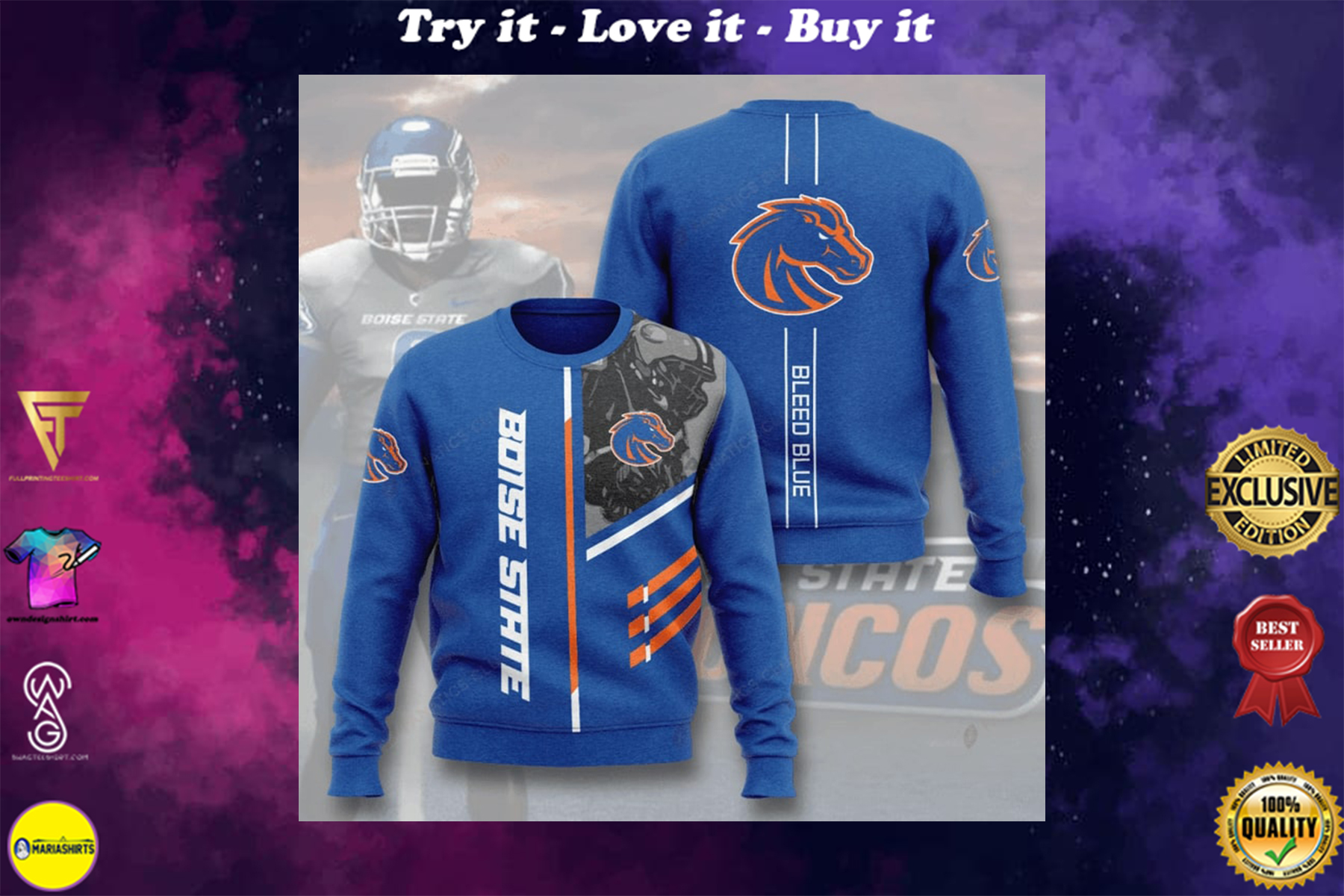 [highest selling] boise state broncos bleed blue full printing ugly sweater - maria