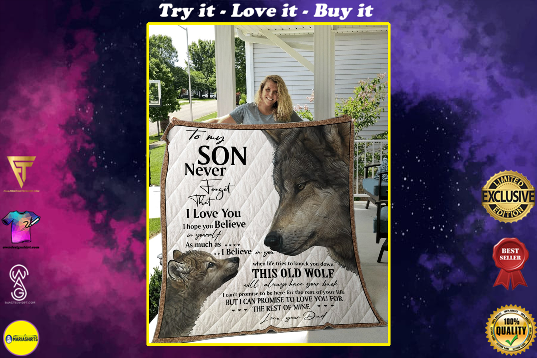 to my son never forget that i love you wolf quilt