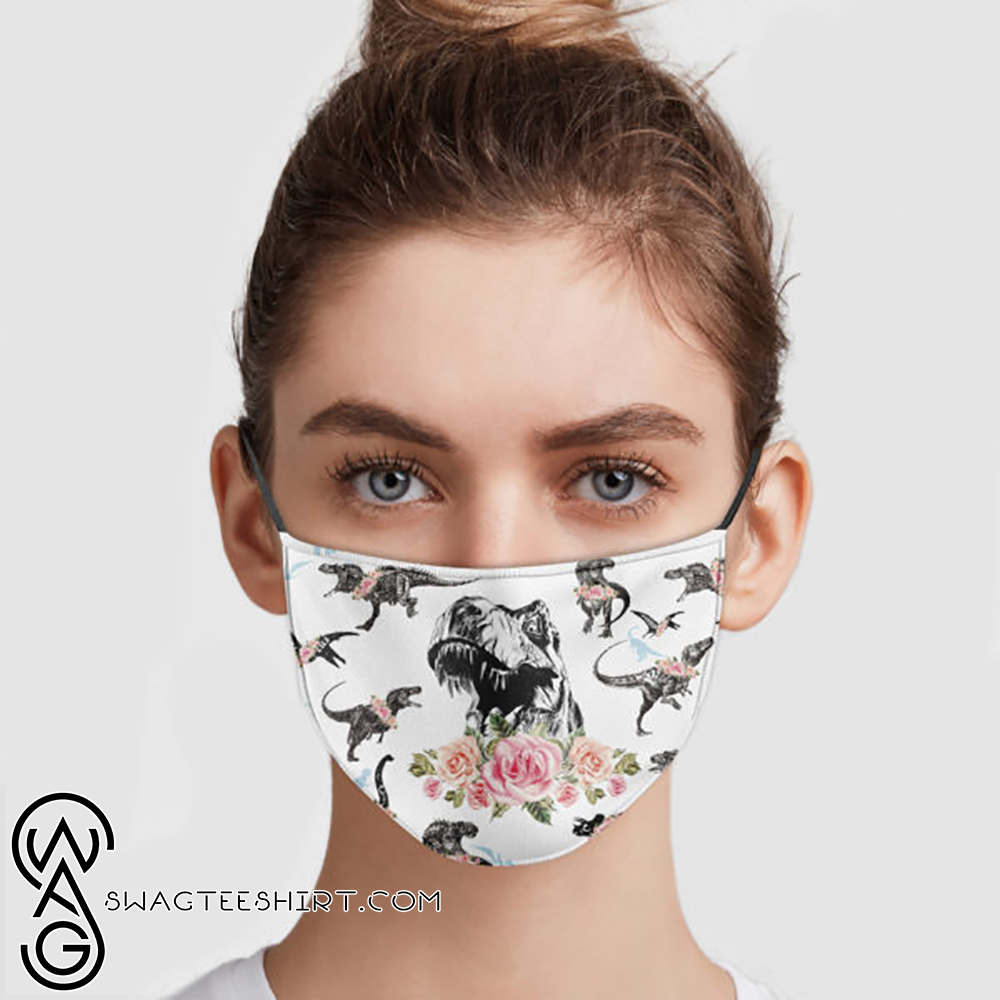 Dinosaur tyrannosaurus floral all over printed face mask – maria