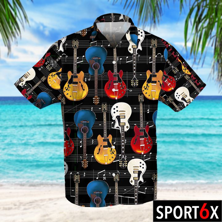 Guitar retro hawaiian shirt 2