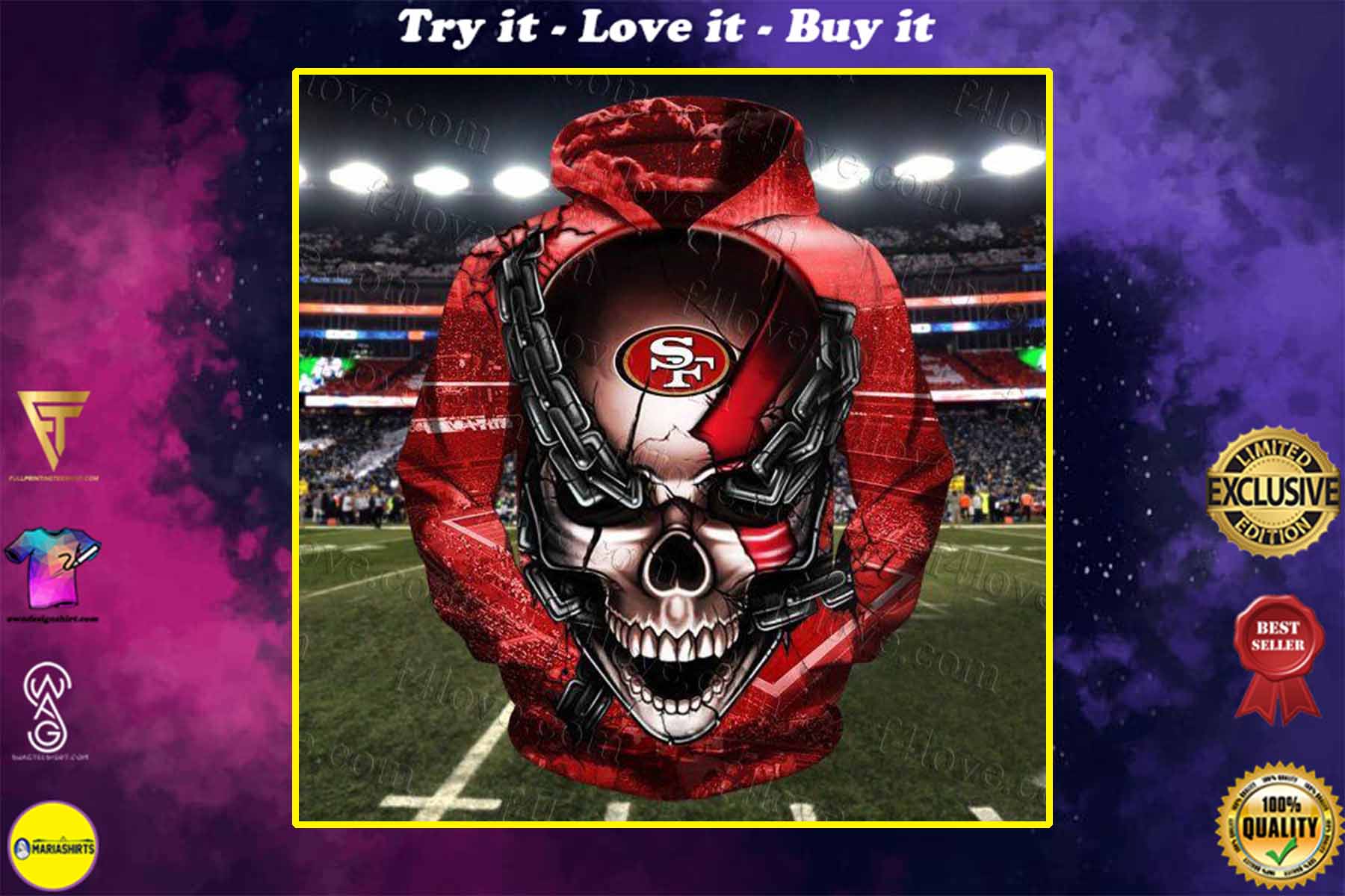[highest selling] skull chain san francisco 49ers football team full over printed shirt - maria